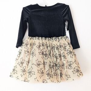 Nordstroms Pippa & Julie velvet and tulle black and gold bow dress New size 7